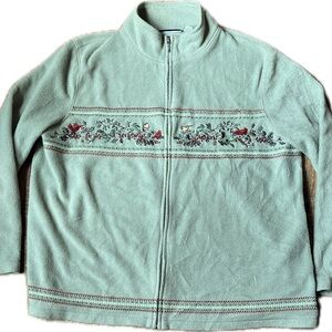 🌼 3/$25 Vintage Embroidered Bird Zip-Up Fleece Jacket- Croft & Borrow